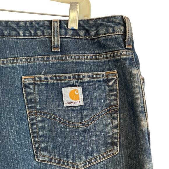 Carhartt Relaxed Fit Dark Wash Flannel Lined Straight Cut Mid Rise Jeans Size 16 - Picture 15 of 16